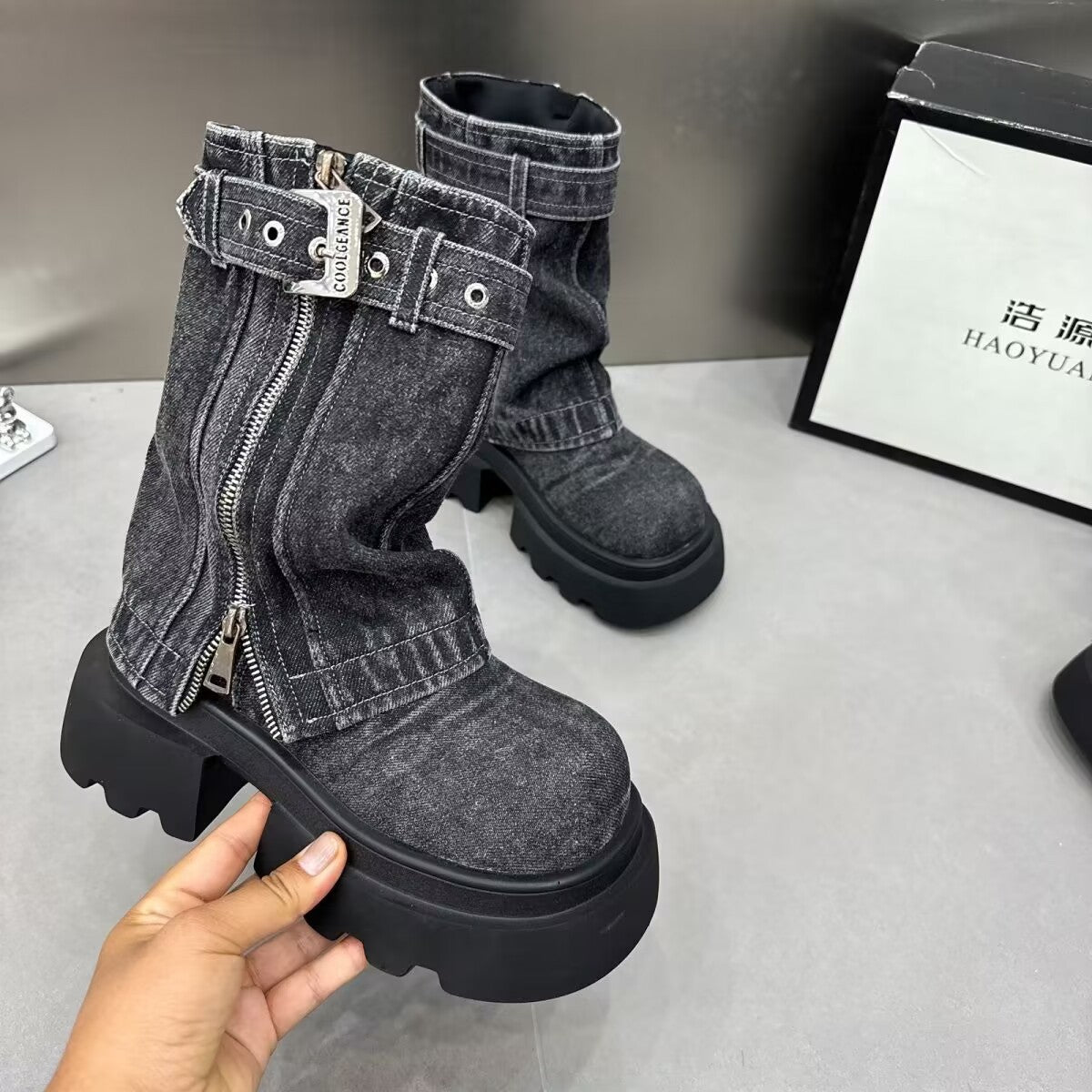 Denim Martin Motorcycle Boots