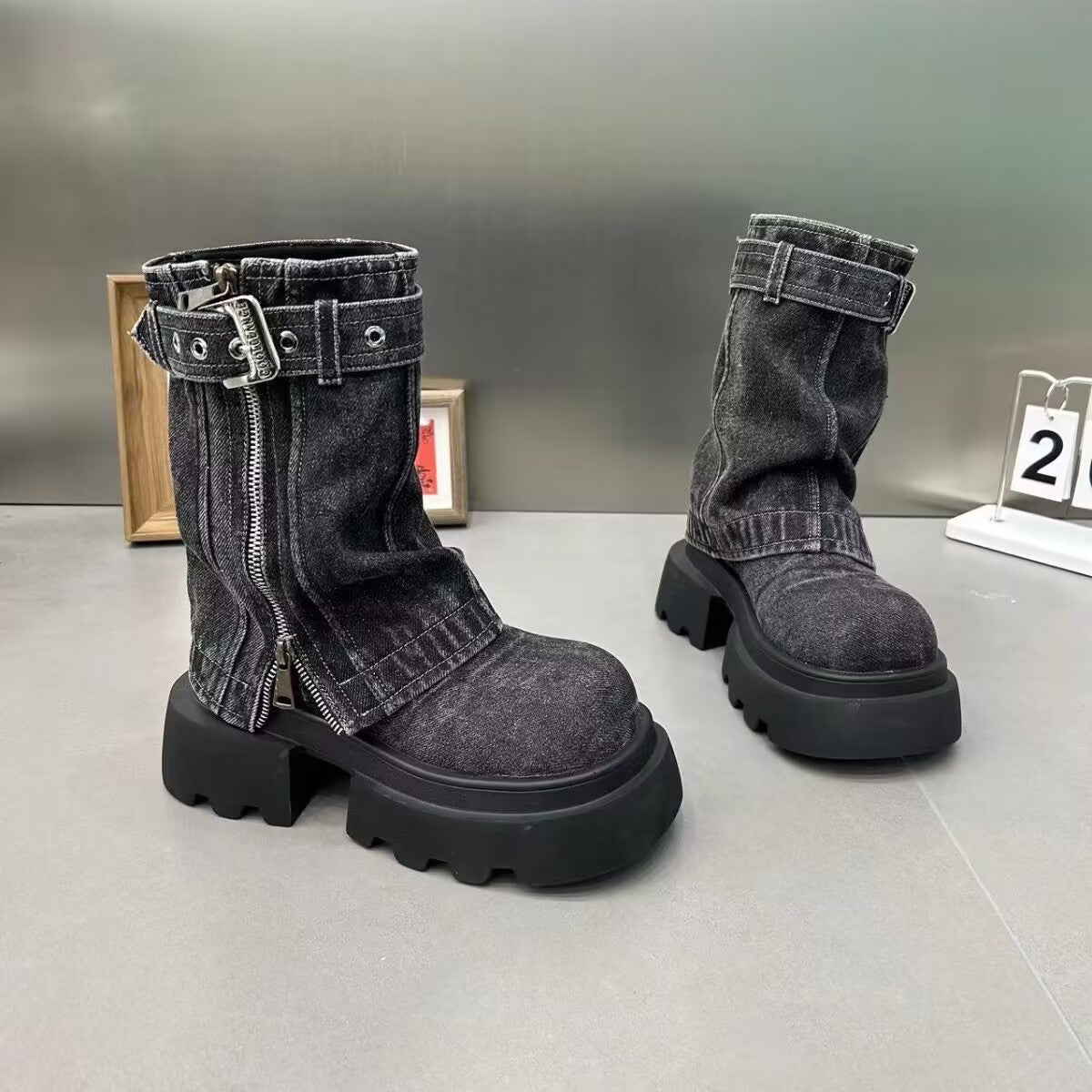 Denim Martin Motorcycle Boots