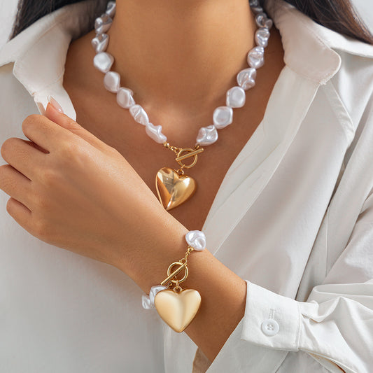 Heart-Shaped Pearl Necklace Set