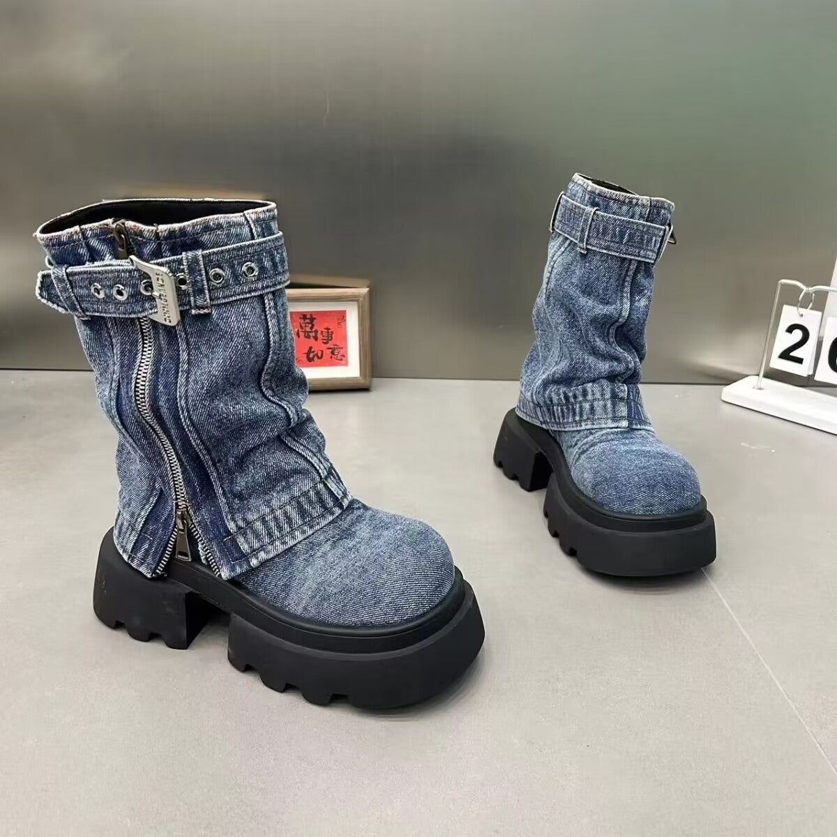 Denim Martin Motorcycle Boots