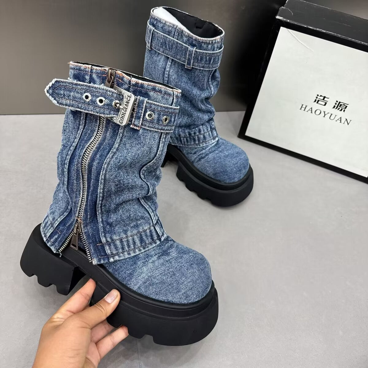 Denim Martin Motorcycle Boots