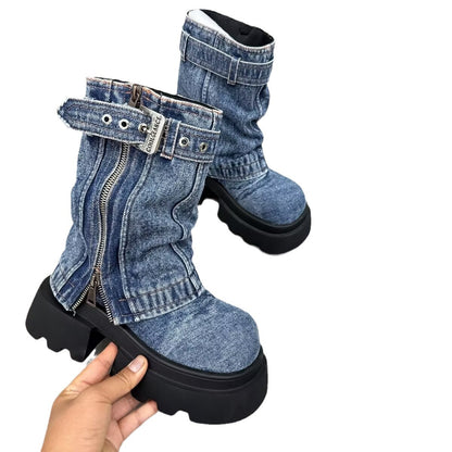 Denim Martin Motorcycle Boots